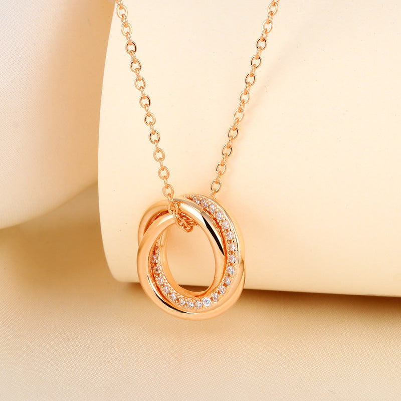 Fashionable And Versatile Seiko Micro-inlaid Interlocking Circle Necklace For Women