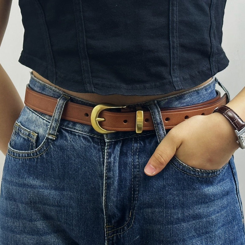 Versatile Personality Retro First Layer Pure Cattlehide Jeans Belt Women