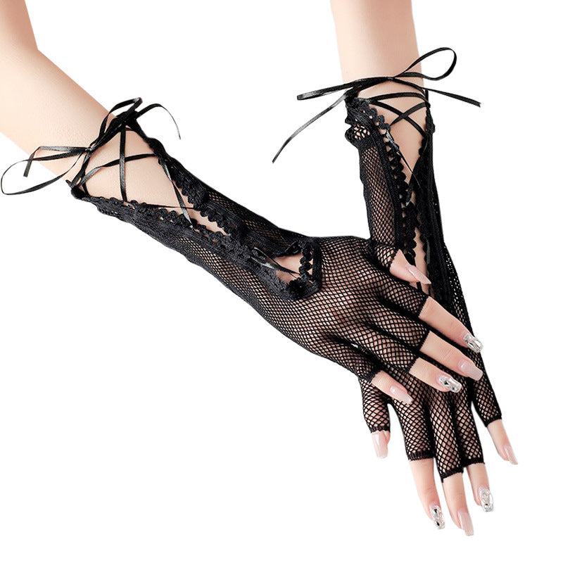 Halloween Anime Sexy Lace-up Sexy Mesh Lace-up Long Gloves