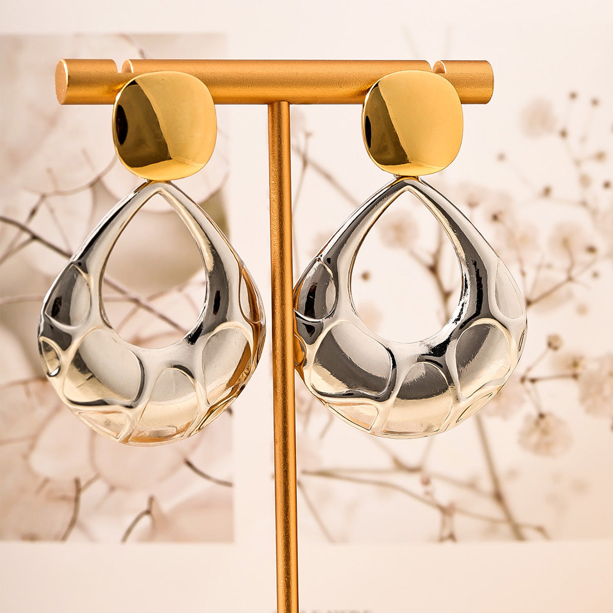 Fashionable Geometric Color-Block Earrings Womens Retro Niche Style