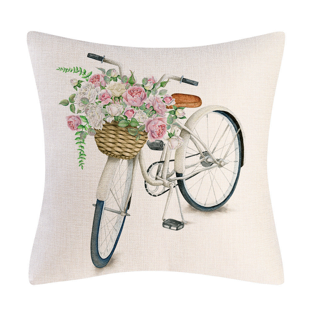 Tulip Farm Bike Flower Cushion Pillowcase