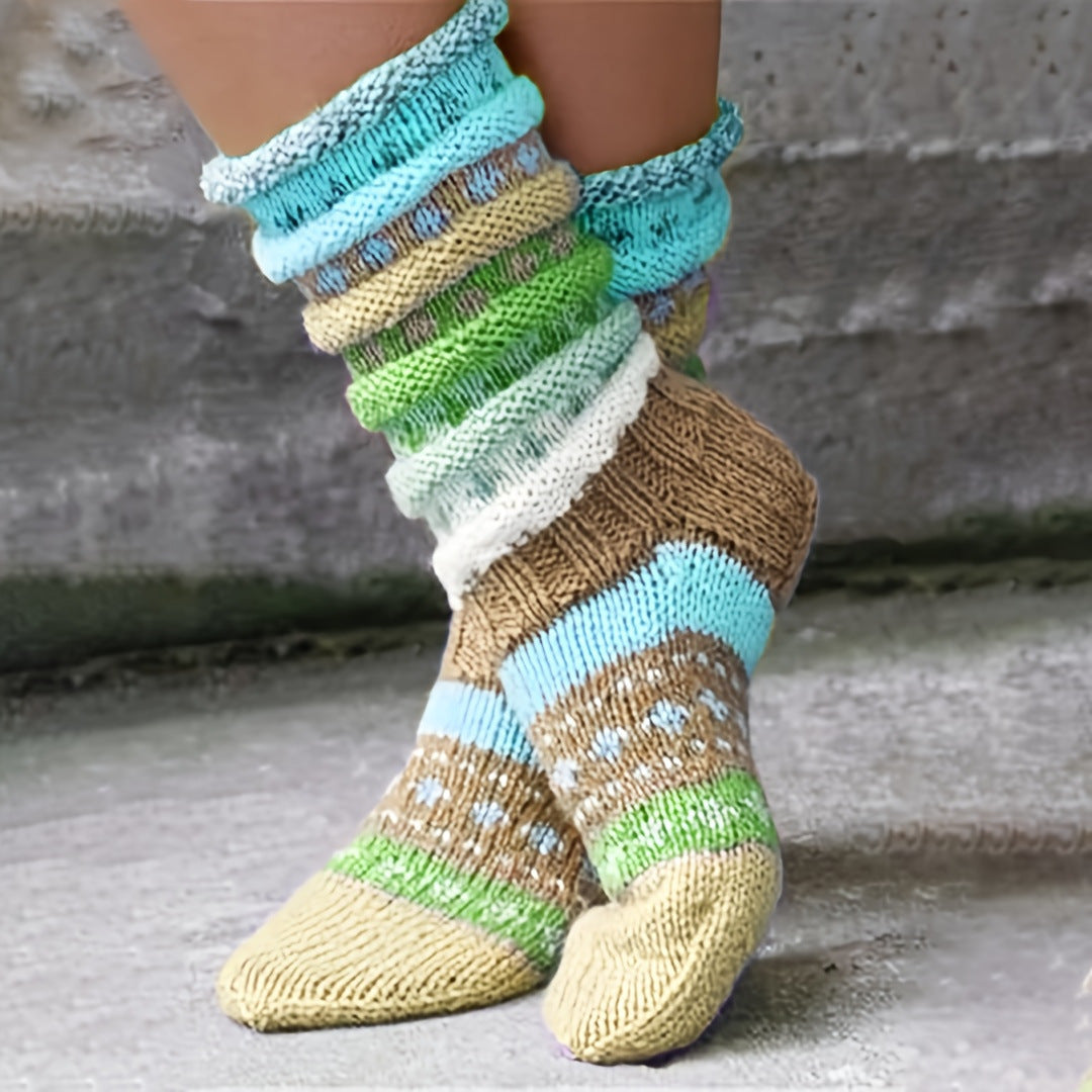 Women's Warm Color Matching Knitted Wool Woolen Socks