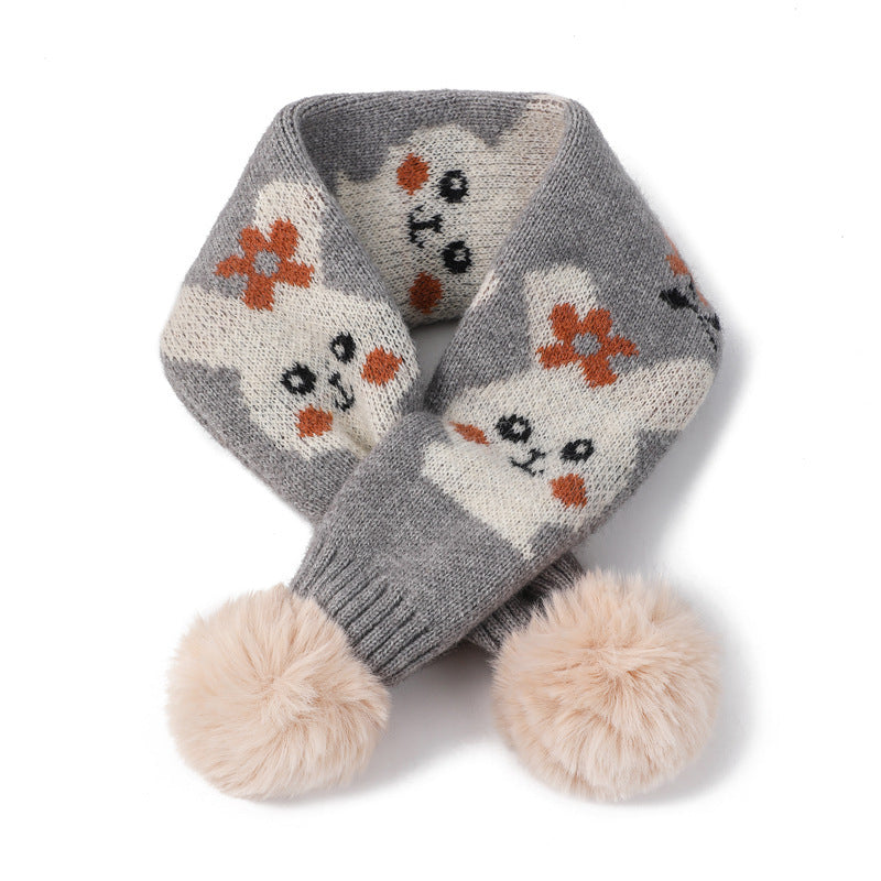 Cartoon Bear Rabbit Piercing Rabbit Hair Ball Knitted Wool Scarf