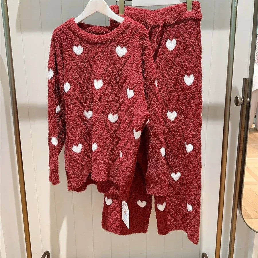 Loose Heart-shaped Red Soft Ladies' Homewear Pajamas Suit
