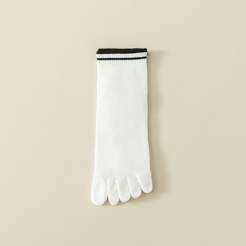 Breathable Sweat Absorbing Five Finger Striped Mid-calf Length Socks