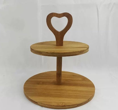 Bamboo Three-layer Cake Inventory Heart Snacks Wooden Tray Kitchen Tools