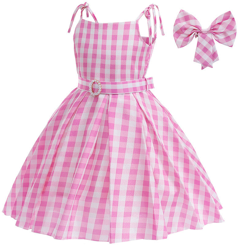 Strap Princess Childrens Plaid Dress With A Defined Waist Formal Gown