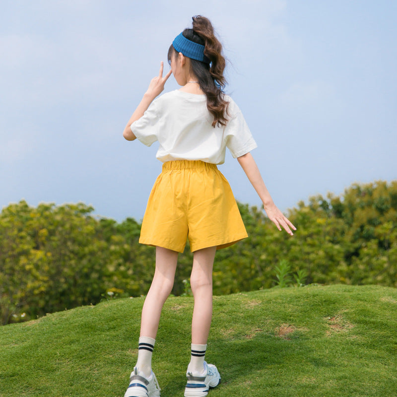 Girls Fashion Simple Short Sleeve Shorts Set