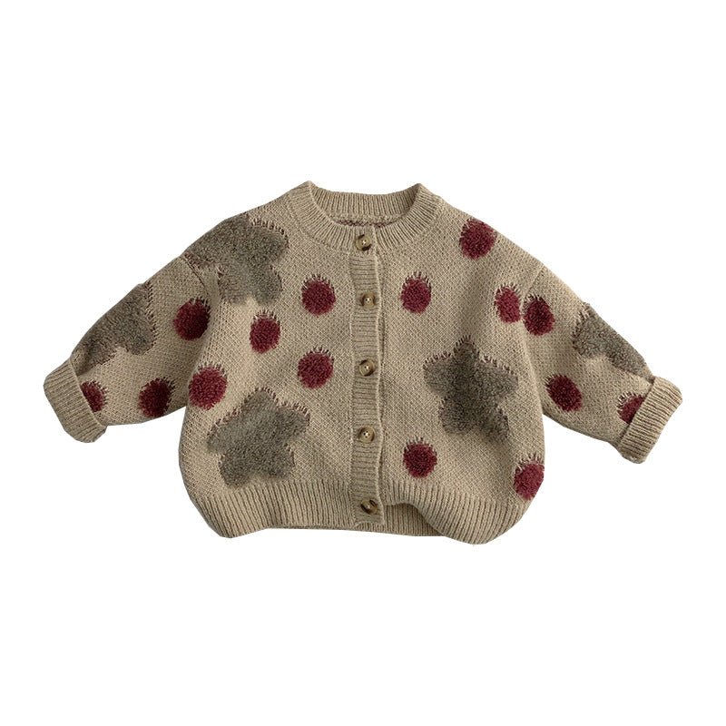 Baby Boy And Baby Girl Polka Dotted Strawberry Jacquard Knitted Cardigan Jacket - Eshtree