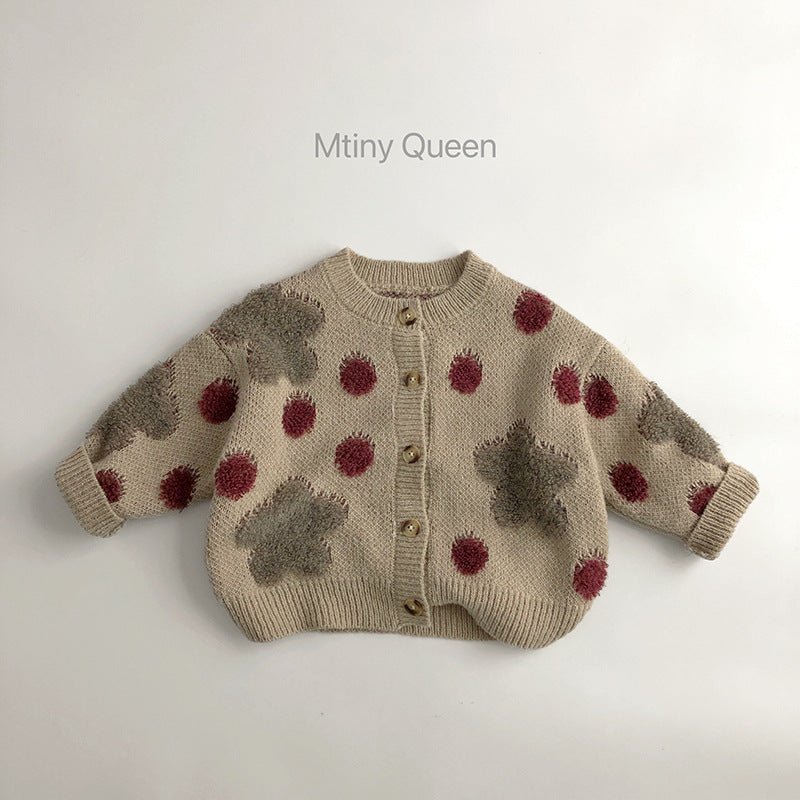Baby Boy And Baby Girl Polka Dotted Strawberry Jacquard Knitted Cardigan Jacket - Eshtree