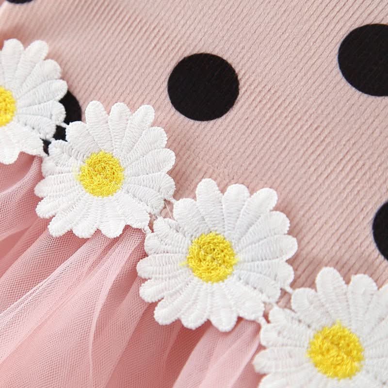 Baby Girl Long Sleeve Polka Dot Waist Flower Mesh Princess Dress - Eshtree