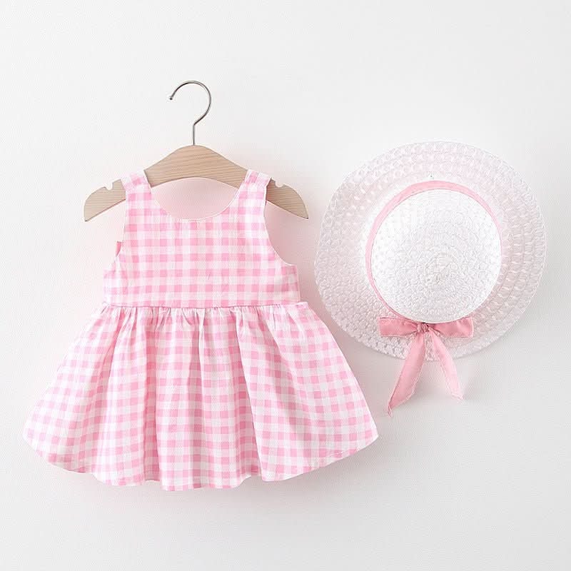Baby Girl Plaid Skirt Fashion Girl Skirt Free Straw Hat - Eshtree
