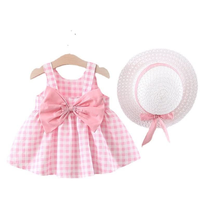 Baby Girl Plaid Skirt Fashion Girl Skirt Free Straw Hat - Eshtree