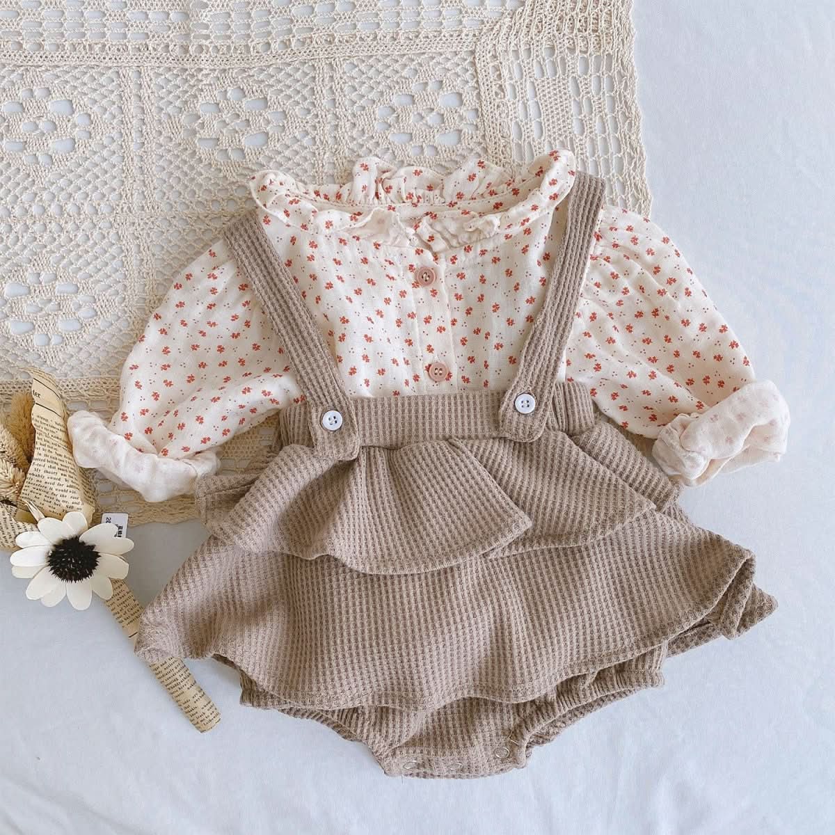 Baby Romper 0 - 2 Years Old Baby Clothes Baby Girl Foreign Style Pleated Lotus Leaf Sling Climber - Eshtree