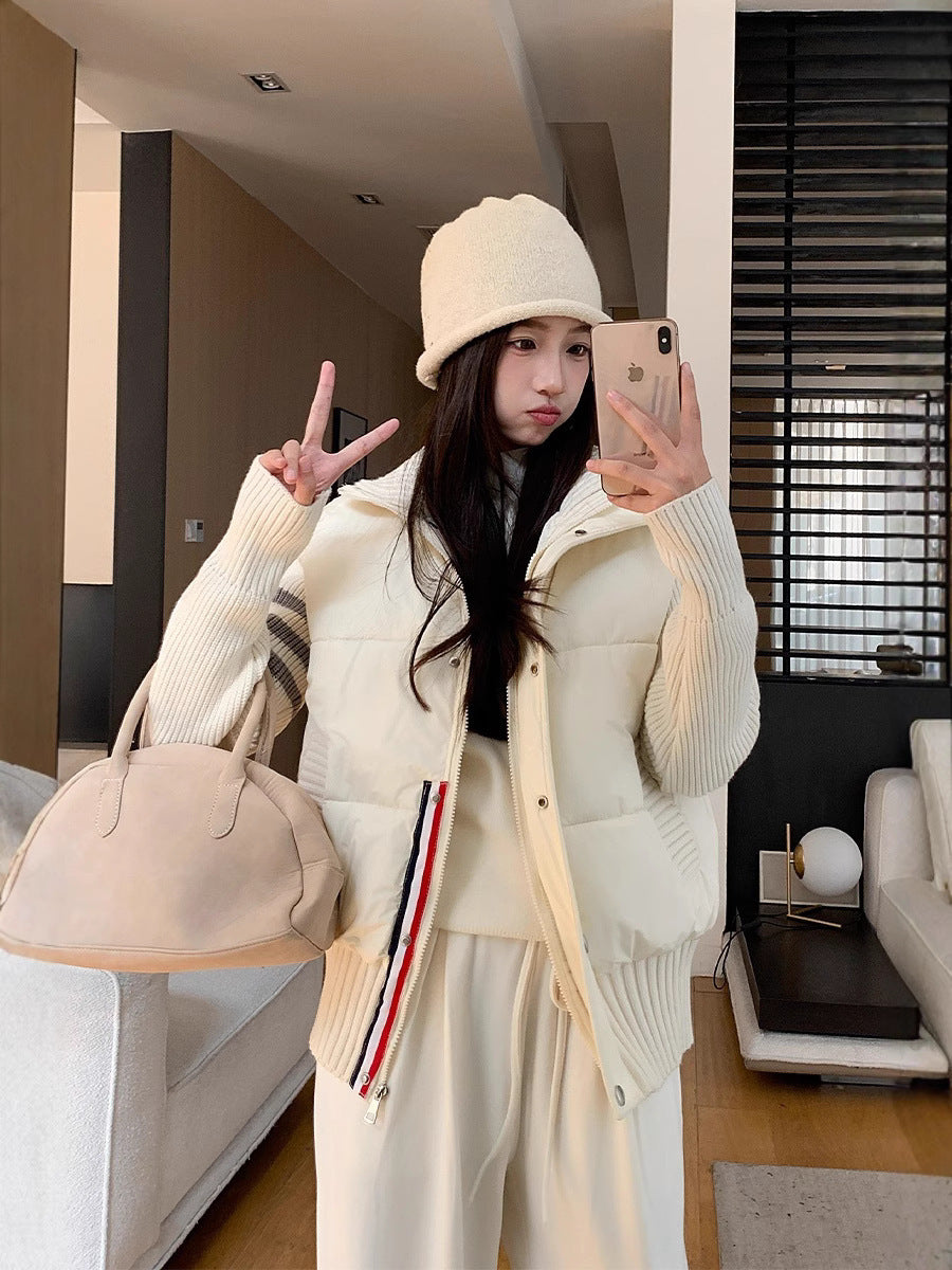 Knitted Stitching Color Contrast Casual Cotton-padded Jacket