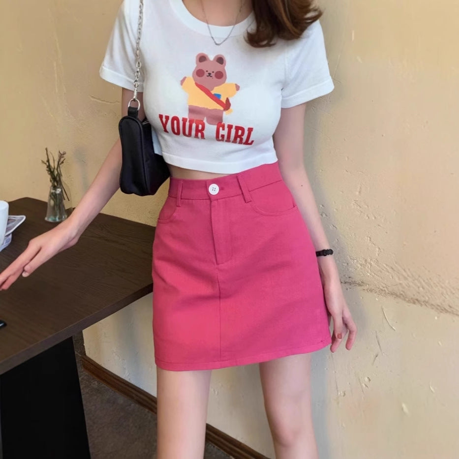 Stylish Preppy-Style Denim Slit Skirt For Women