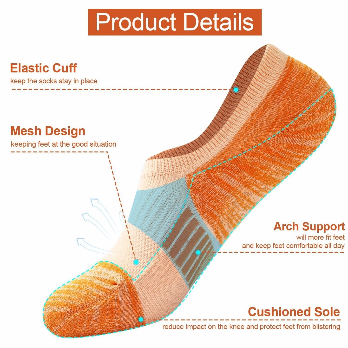 Polyester Women's Terry Bottom Invisible Boat Socks