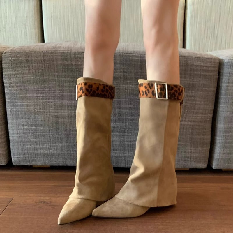 Retro Western Slimming Belt Buckle Middle Boots