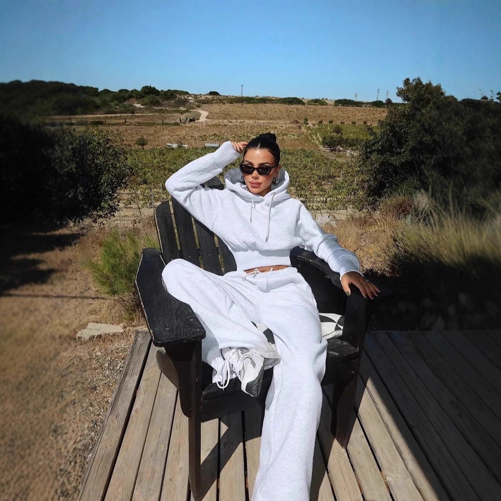 Round Neck Long-sleeve Suit Women's Pocket Pants