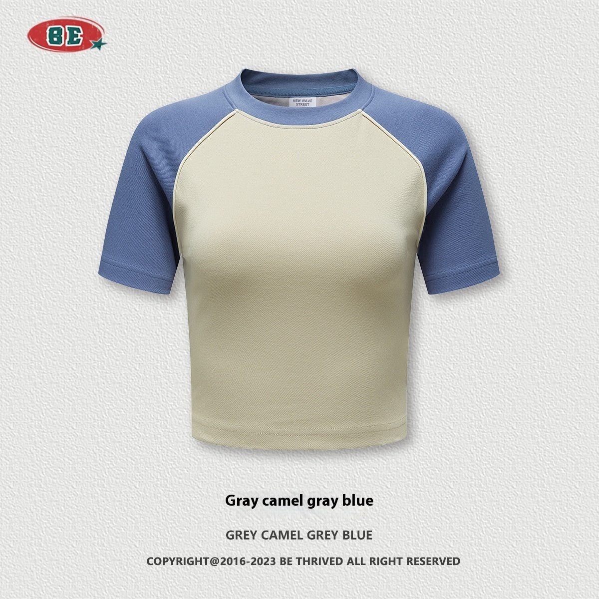 Summer Beauty Retro Hot Girl Short T-shirt Contrast Color Raglan Sleeve Round Neck