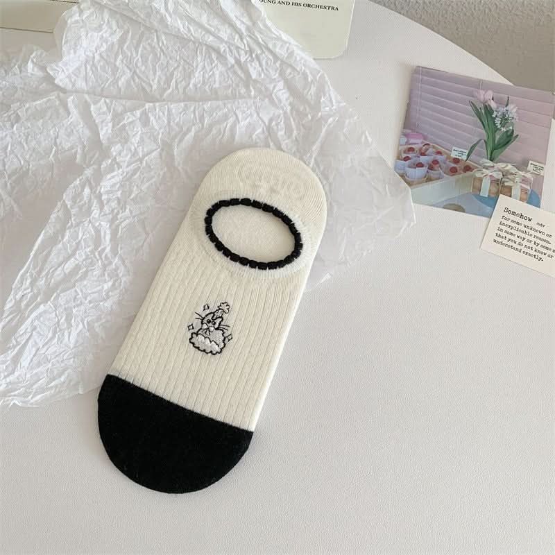 Black And White Cute Bubble Mouth Women's Low - cut Liners Socks Invisible - Eshtree