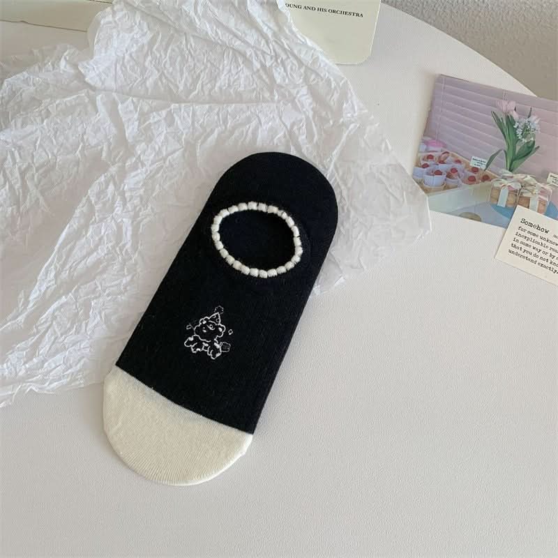 Black And White Cute Bubble Mouth Women's Low - cut Liners Socks Invisible - Eshtree