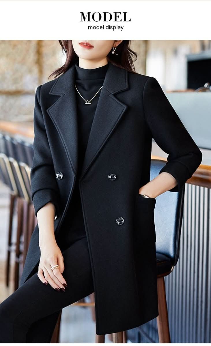 Black Double Breasted Coat Autumn And Winter New Women's Suit Jacket - Eshtree