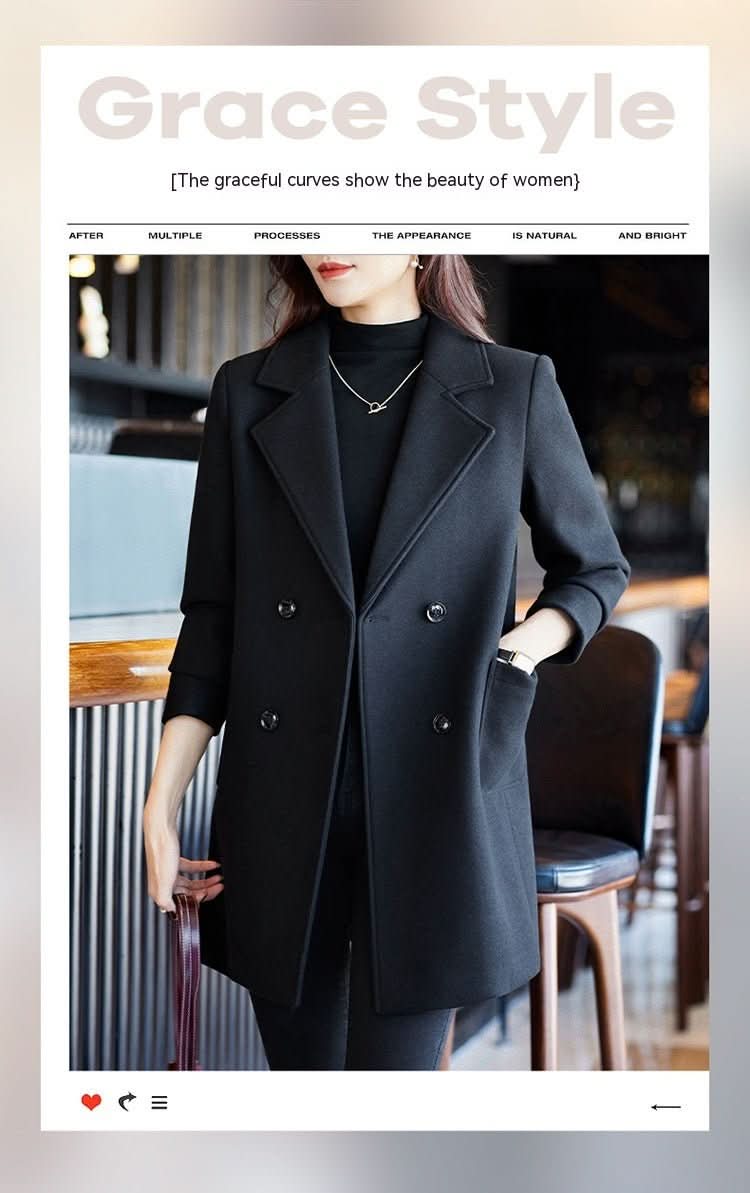 Black Double Breasted Coat Autumn And Winter New Women's Suit Jacket - Eshtree