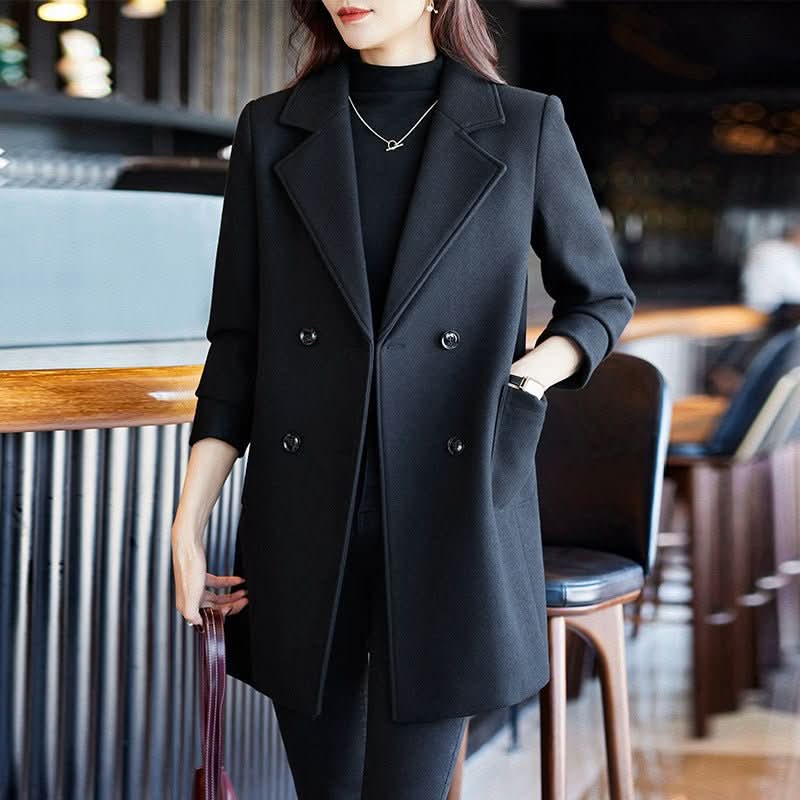 Black Double Breasted Coat Autumn And Winter New Women's Suit Jacket - Eshtree