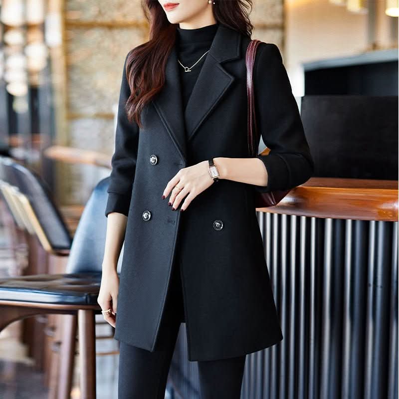 Black Double Breasted Coat Autumn And Winter New Women's Suit Jacket - Eshtree