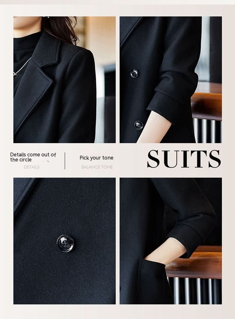 Black Double Breasted Coat Autumn And Winter New Women's Suit Jacket - Eshtree