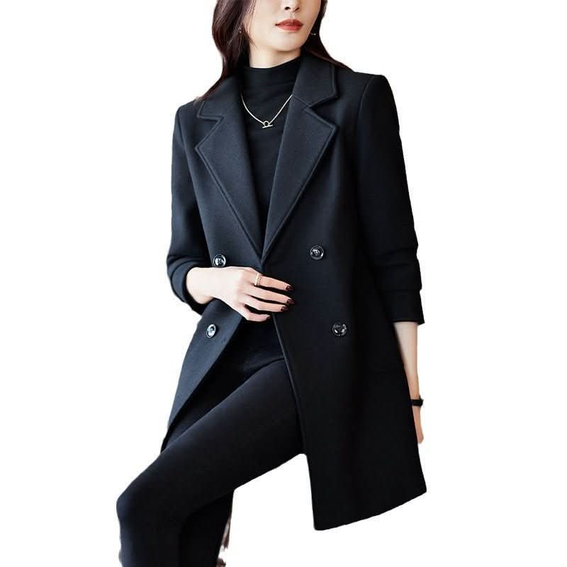 Black Double Breasted Coat Autumn And Winter New Women's Suit Jacket - Eshtree