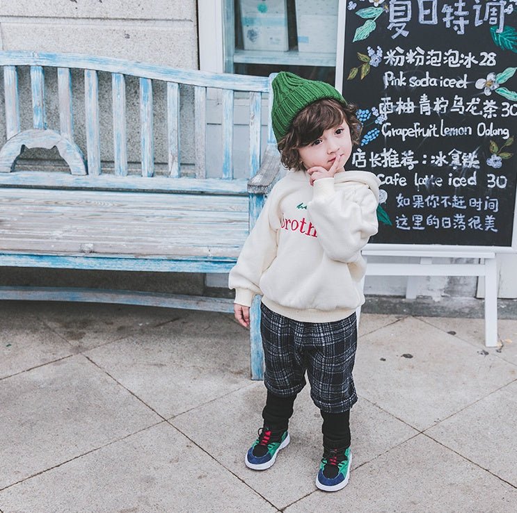 Boys plus velvet sweater 1 - 3 years old tide 2 thick baby autumn clothes male children's shirt male baby hooded children autumn and winter - Eshtree