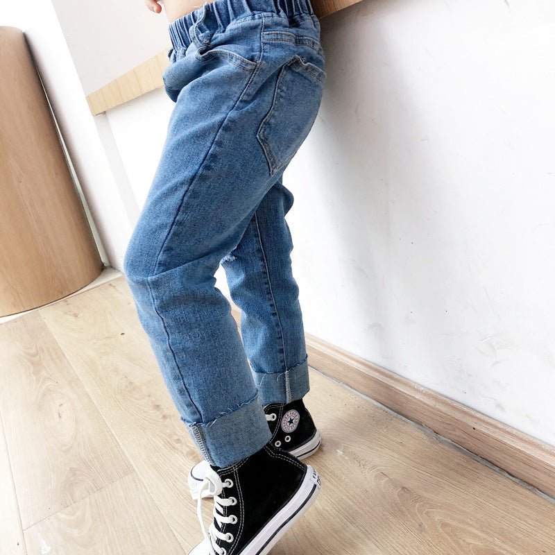 Boys Ripped Jeans Raw Edge Stretch Denim Trousers - Eshtree