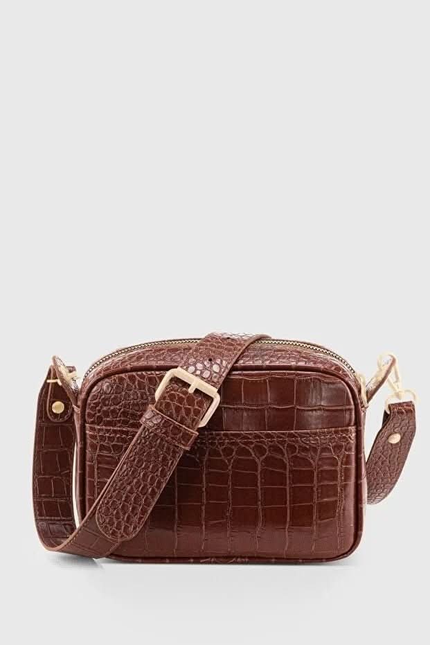 Brown Croc Embossed Crossbody Bag For Women - Eshtree
