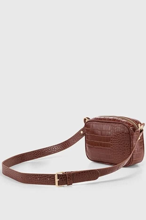 Brown Croc Embossed Crossbody Bag For Women - Eshtree
