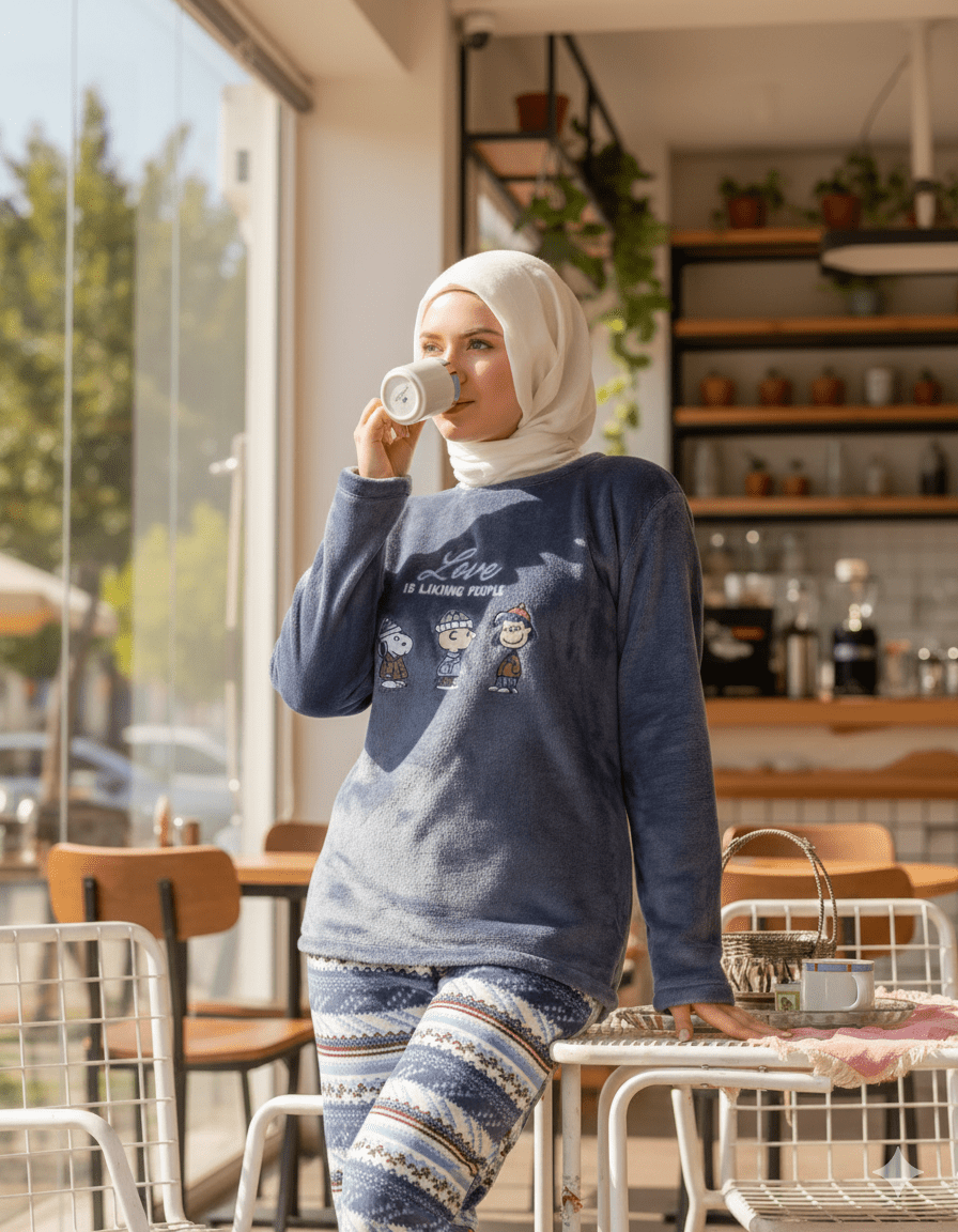 بيجامة حريمي بتصميم أنيق وطبعة مميزة على البلوزة - Eshtree