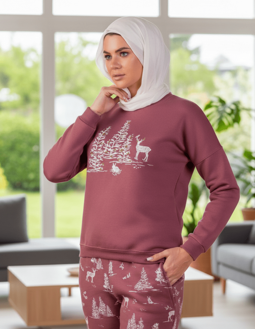 بيجامة شتوية حريمي بتصميم مستوحى من أجواء الطبيعة - Eshtree