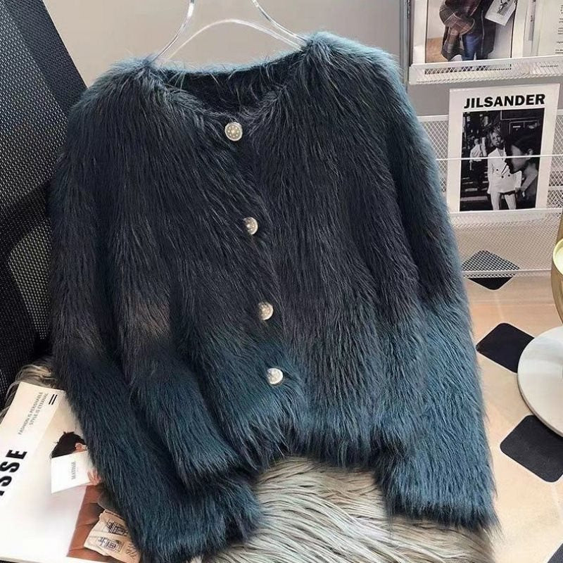 Women's Faux Mink Velvet Knit Cardigan Sweater Coat, Thickened For Autumn And Winter 2025, New Short European Style, Soft And Plush