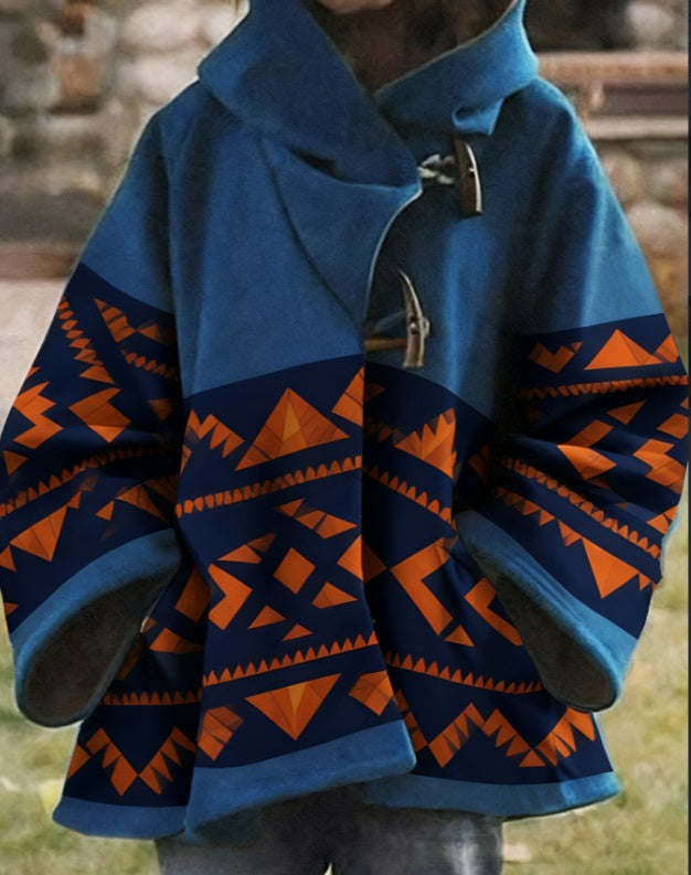 Winter New Women's Loose Retro Printed Woolen Coat