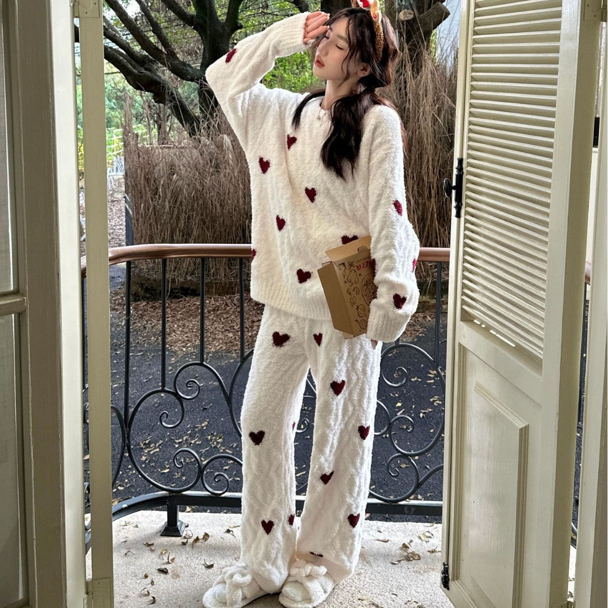 Loose Heart-shaped Red Soft Ladies' Homewear Pajamas Suit