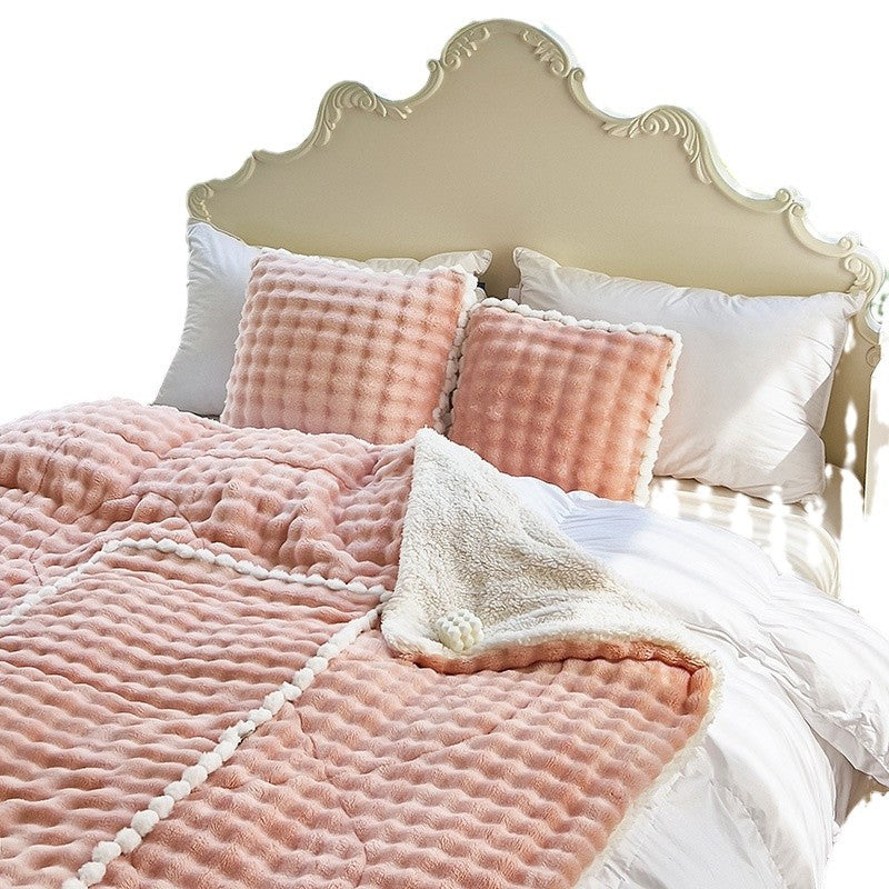 Thick Warm Pillow Milk Fiber Quilt Nap Blanket