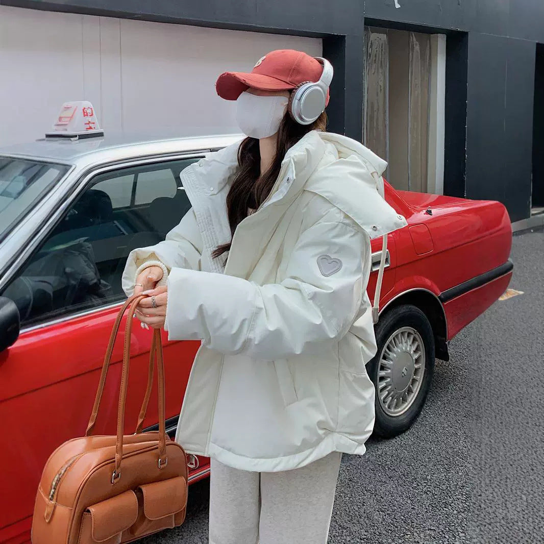 Gray With Heart Short Down Jacket Plus Size Women's Bread Coat