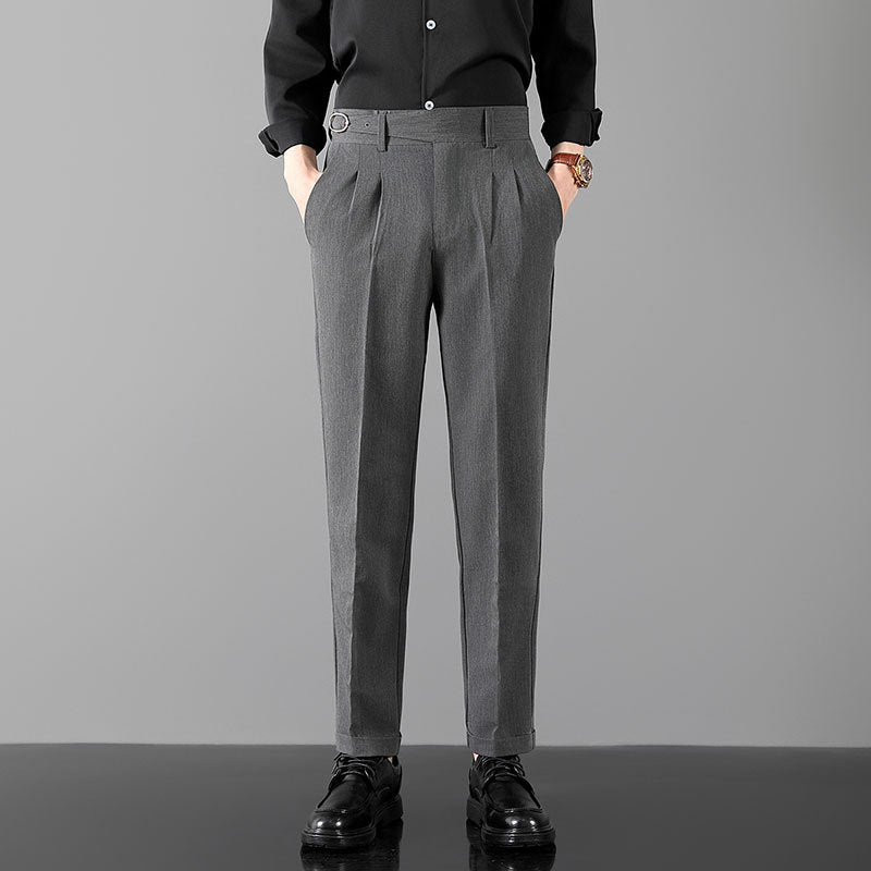Mens Slim-Fit Straight-Leg Trousers In British Style