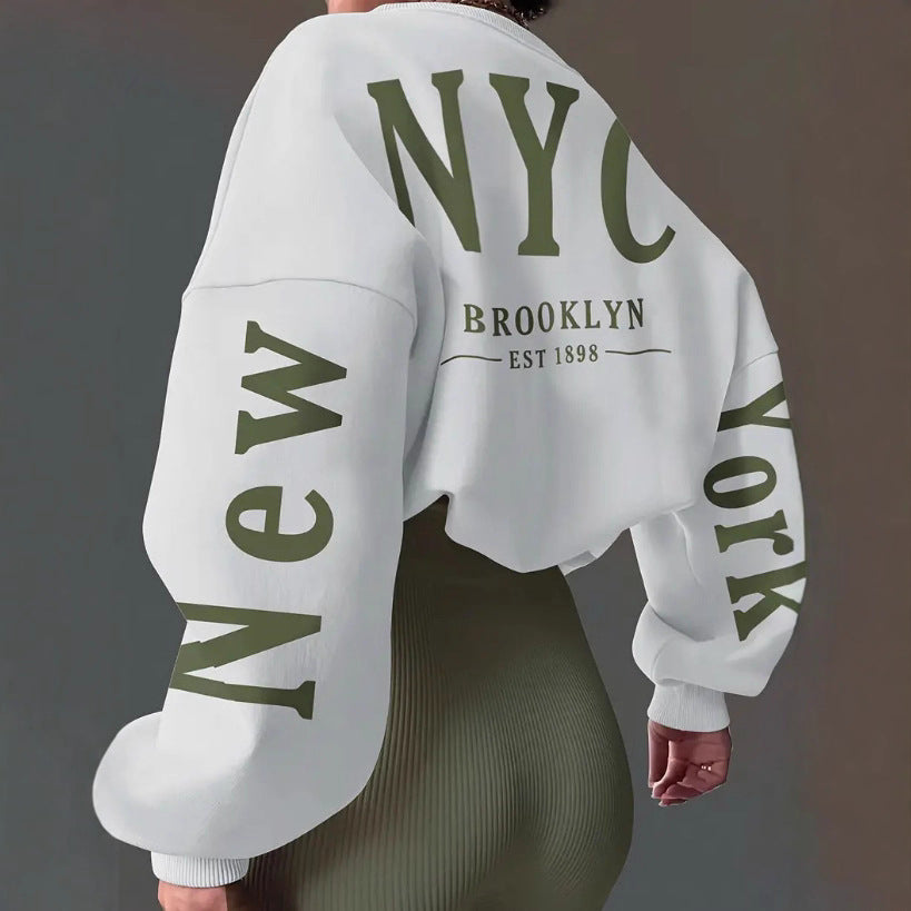 Letter Print Loose Round Neck Sweater