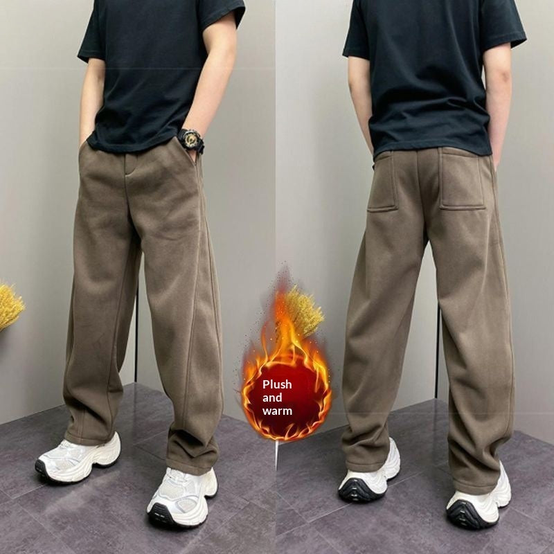Mens Fleece Lined Thickened Casual Straight Cut Pants