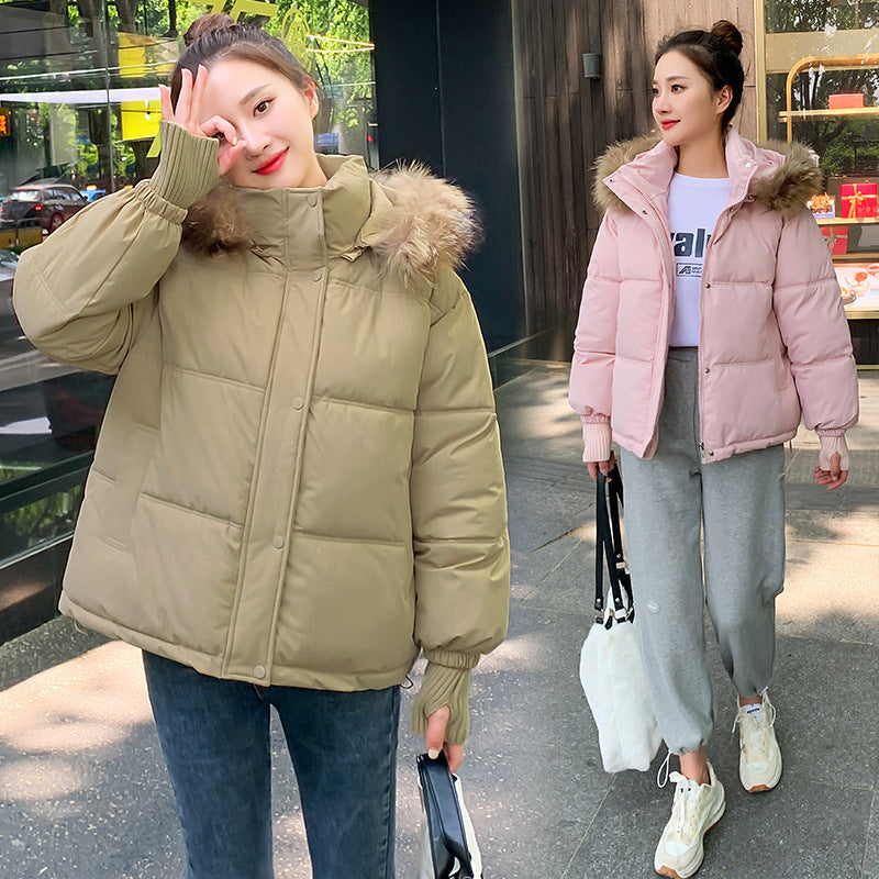 Loose Hooded Gloves Thickened Thermal Quilted Jacket Coat For Women