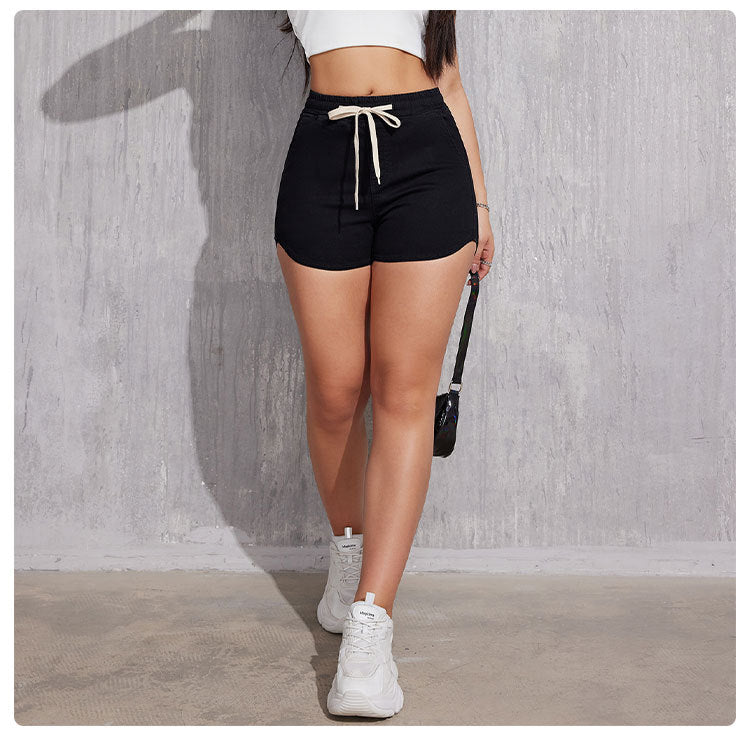 Plus Size A- Line Drawstring Denim Shorts For Women