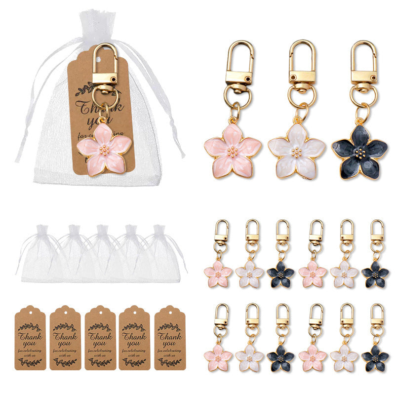 Colorful Oil Necklace Pearlescent Five Petal Flower Cherry Blossom Keychain Bag Pendant