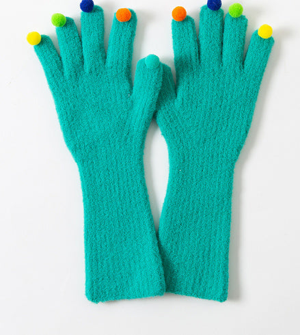 Colorful Plush Ball Gloves Winter Women's Cute Student Cycling Thickened